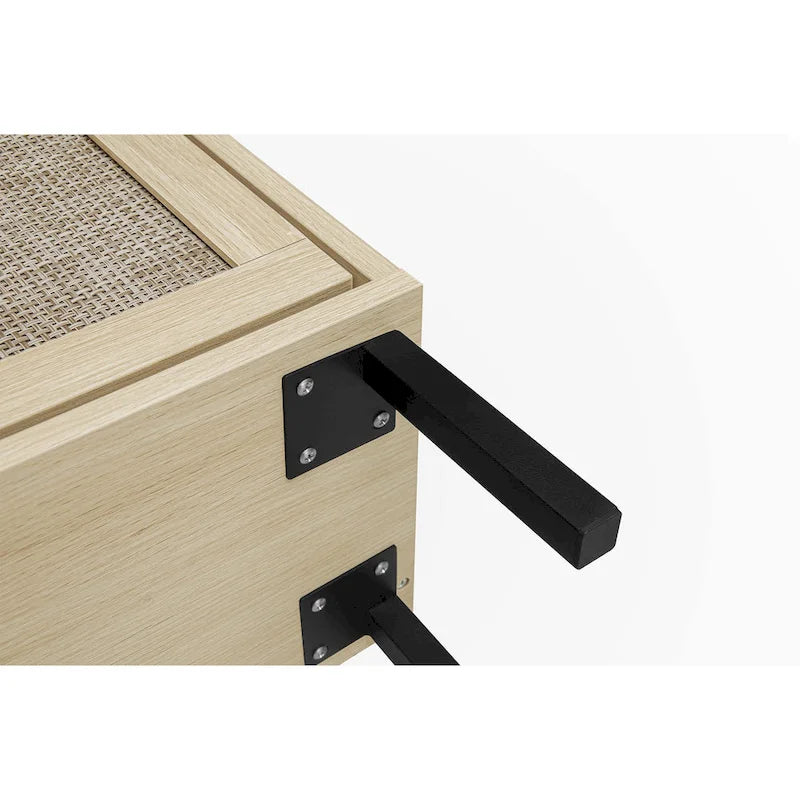 Natural Rattan Three-Door Flip Cabinet Shoe Storage Unit with Metal Base