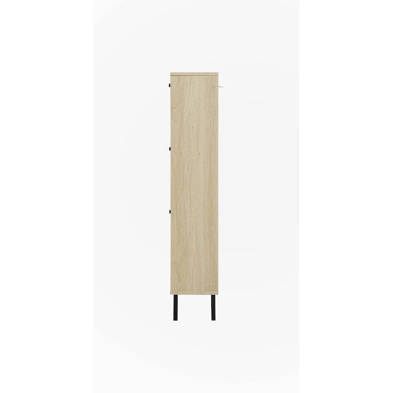 Natural Rattan Three-Door Flip Cabinet Shoe Storage Unit with Metal Base