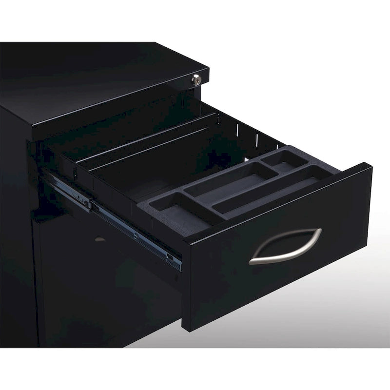 2-Drawer Mobile Pedestal File Cabinet with Lock, Black and Charcoal