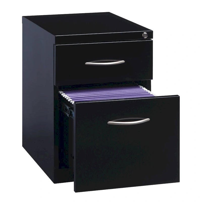 2-Drawer Mobile Pedestal File Cabinet with Lock, Black and Charcoal