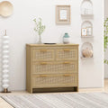 4-Drawer Natural Rattan Dresser Storage Chest Wood Cabinet Natural Color