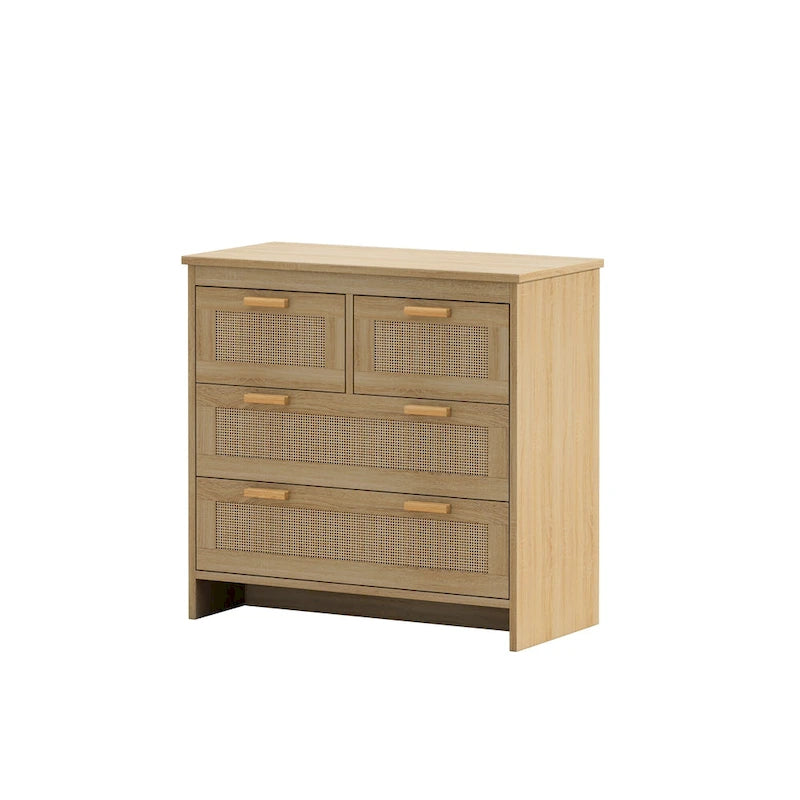 4-Drawer Natural Rattan Dresser Storage Chest Wood Cabinet Natural Color