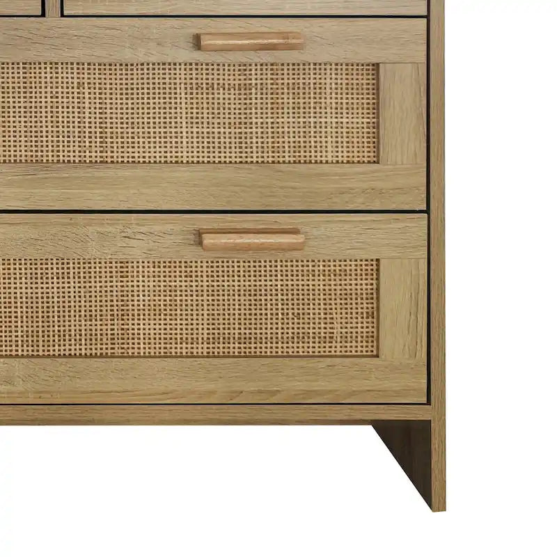 4-Drawer Natural Rattan Dresser Storage Chest Wood Cabinet Natural Color