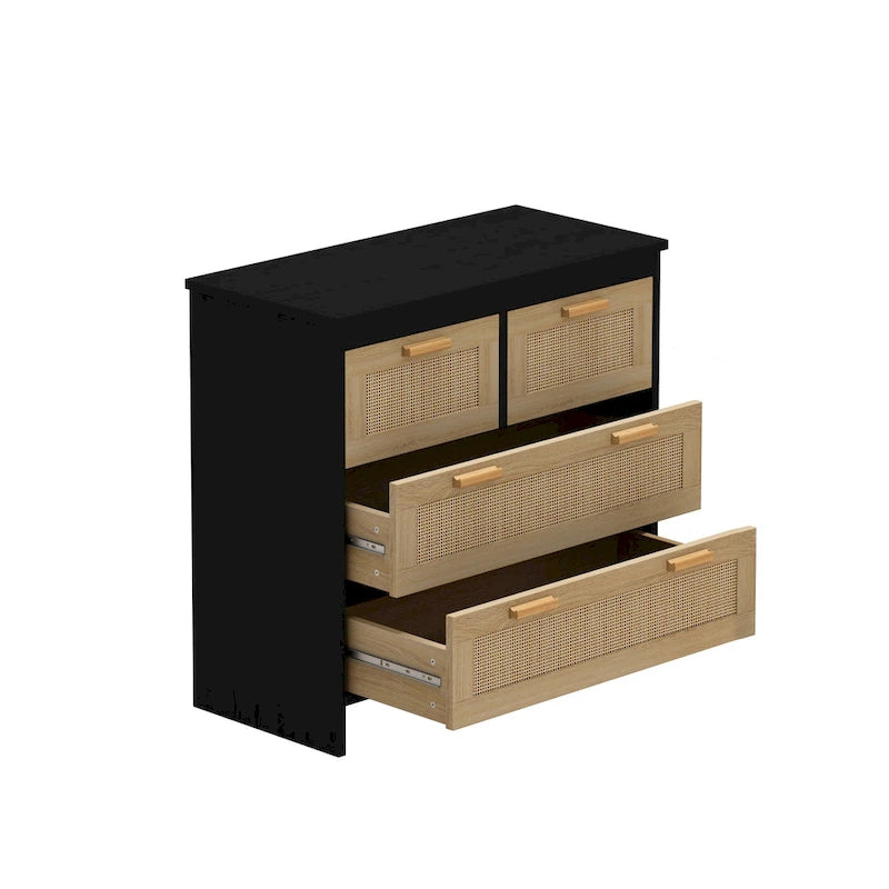 4-Drawer Natural Rattan Dresser Storage Chest Wood Cabinet Natural Color