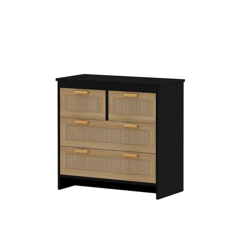 4-Drawer Natural Rattan Dresser Storage Chest Wood Cabinet Natural Color