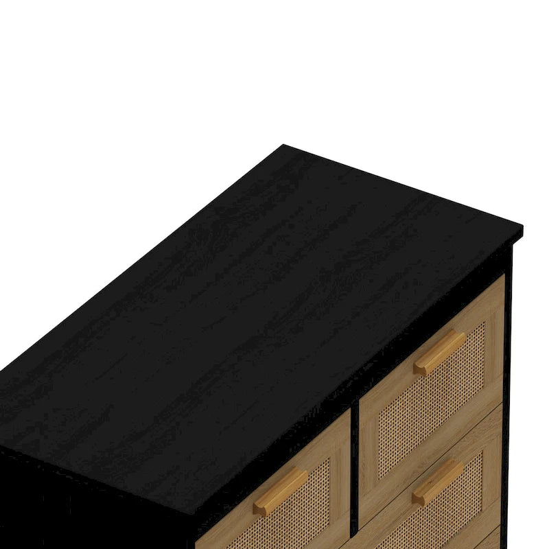 4-Drawer Natural Rattan Dresser Storage Chest Wood Cabinet Natural Color