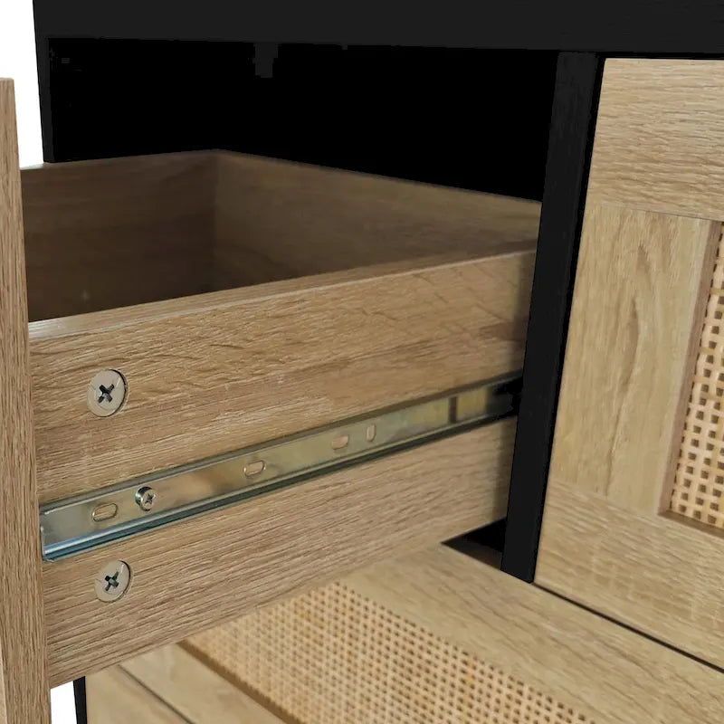 4-Drawer Natural Rattan Dresser Storage Chest Wood Cabinet Natural Color