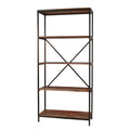 5-Shelf Industrial Rustic Tall Bookcase Mango Wood Black Metal Frame