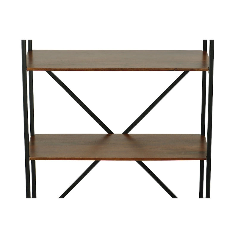 5-Shelf Industrial Rustic Tall Bookcase Mango Wood Black Metal Frame