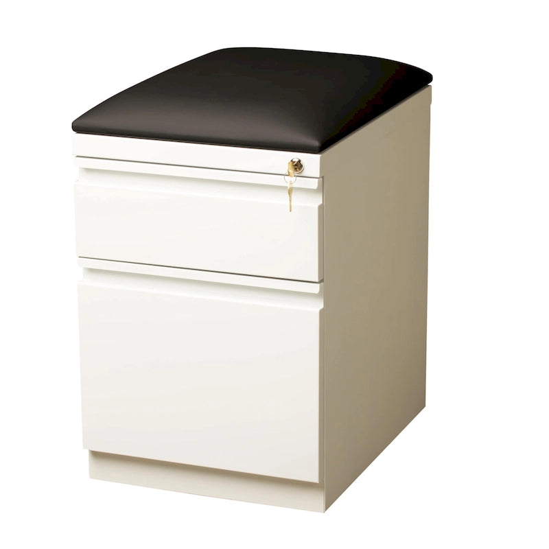 Mobile Pedestal Box File Cabinet with Padded Seat Cushion White Black Natural