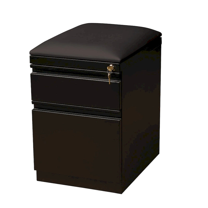 Mobile Pedestal Box File Cabinet with Padded Seat Cushion White Black Natural