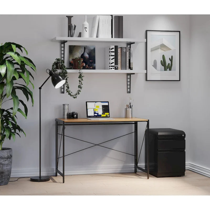 Mobile Pedestal Box File Cabinet with Padded Seat Cushion White Black Natural