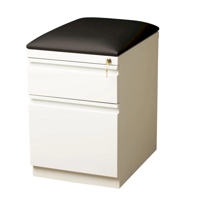 Mobile Pedestal Box File Cabinet with Padded Seat Cushion White Black Natural