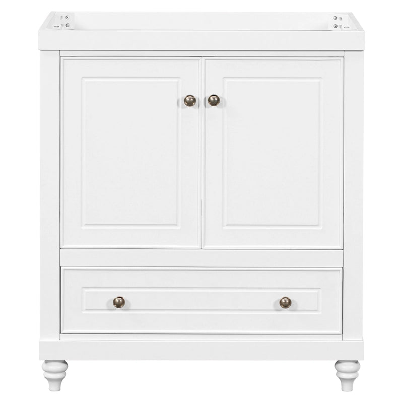 30-Inch White Freestanding Bathroom Vanity Cabinet with Double Doors and Drawer