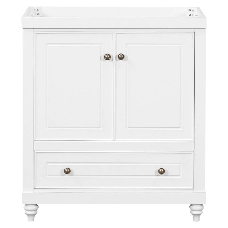 30-Inch White Freestanding Bathroom Vanity Cabinet with Double Doors and Drawer