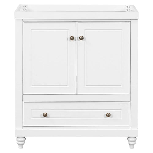 Meuble-lavabo autoportant blanc de 30 pouces avec deux portes et tiroir