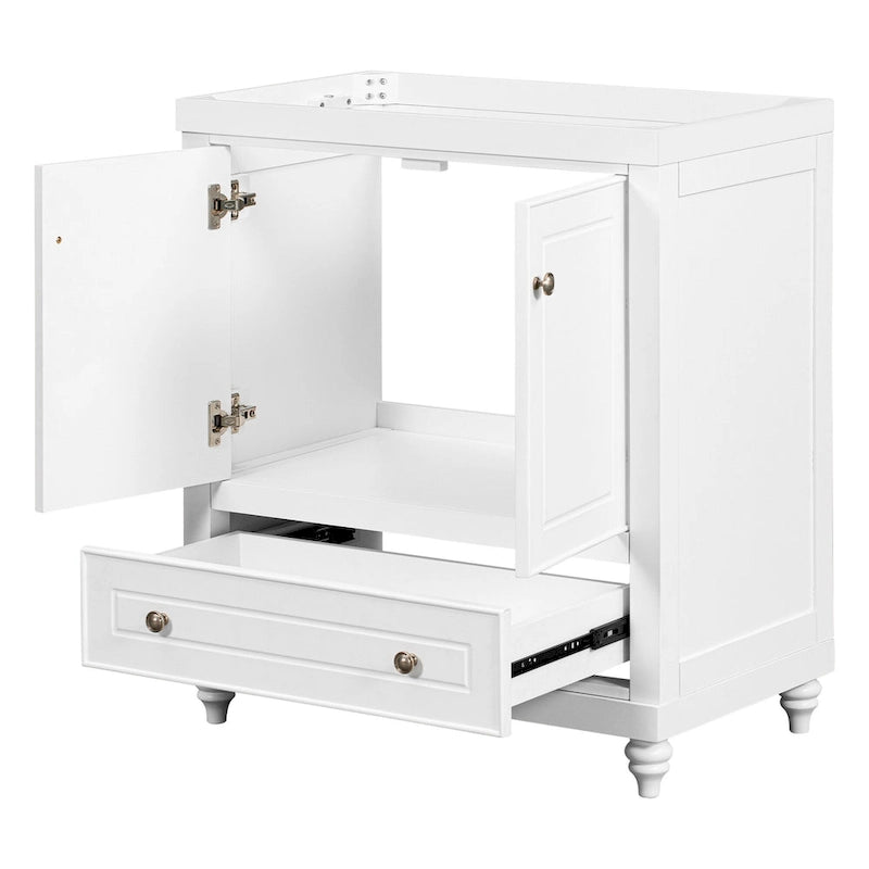 30-Inch White Freestanding Bathroom Vanity Cabinet with Double Doors and Drawer