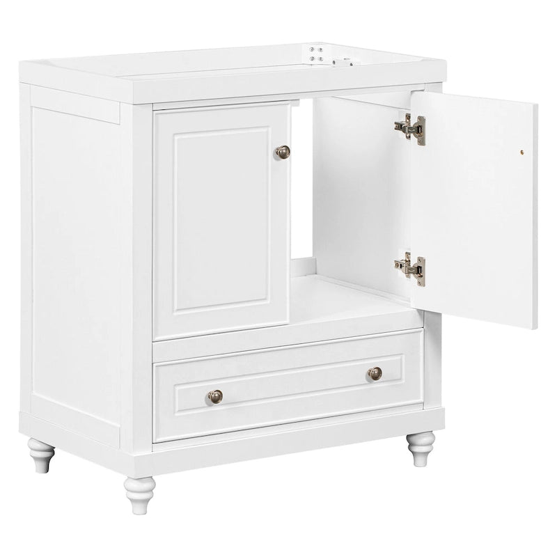 30-Inch White Freestanding Bathroom Vanity Cabinet with Double Doors and Drawer