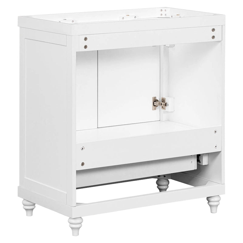 30-Inch White Freestanding Bathroom Vanity Cabinet with Double Doors and Drawer