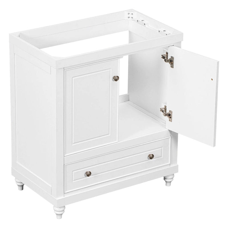 30-Inch White Freestanding Bathroom Vanity Cabinet with Double Doors and Drawer