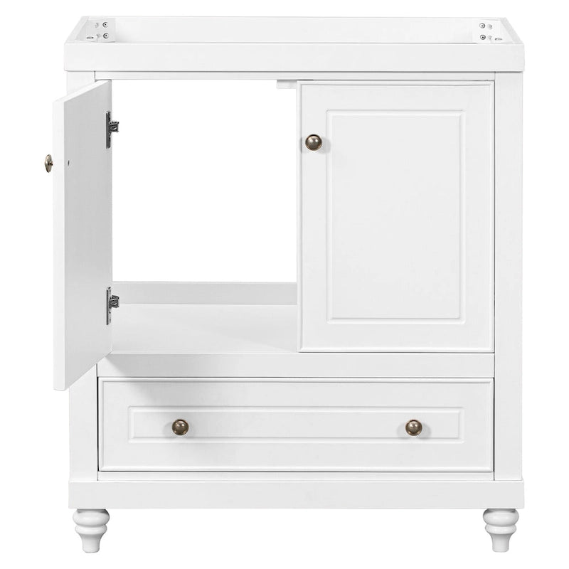 30-Inch White Freestanding Bathroom Vanity Cabinet with Double Doors and Drawer