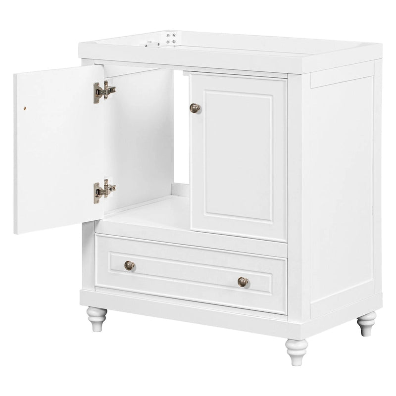 30-Inch White Freestanding Bathroom Vanity Cabinet with Double Doors and Drawer