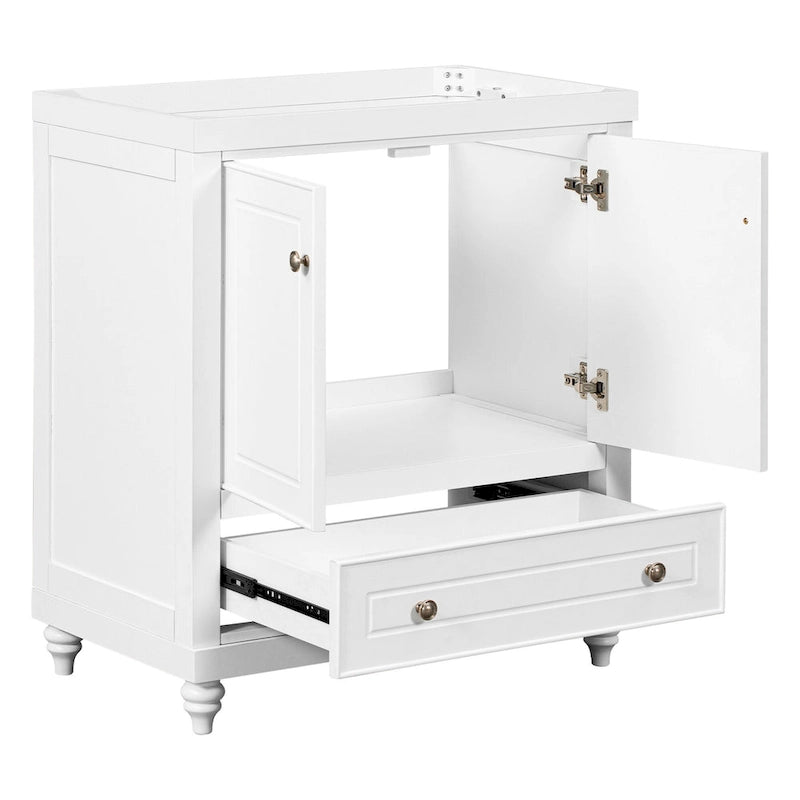 30-Inch White Freestanding Bathroom Vanity Cabinet with Double Doors and Drawer