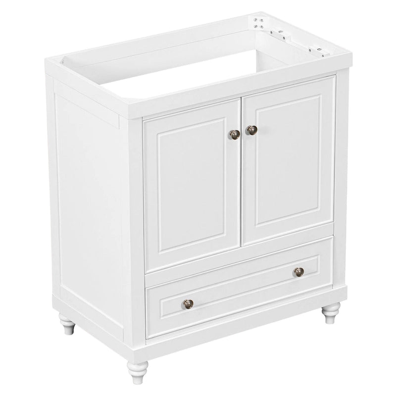 30-Inch White Freestanding Bathroom Vanity Cabinet with Double Doors and Drawer
