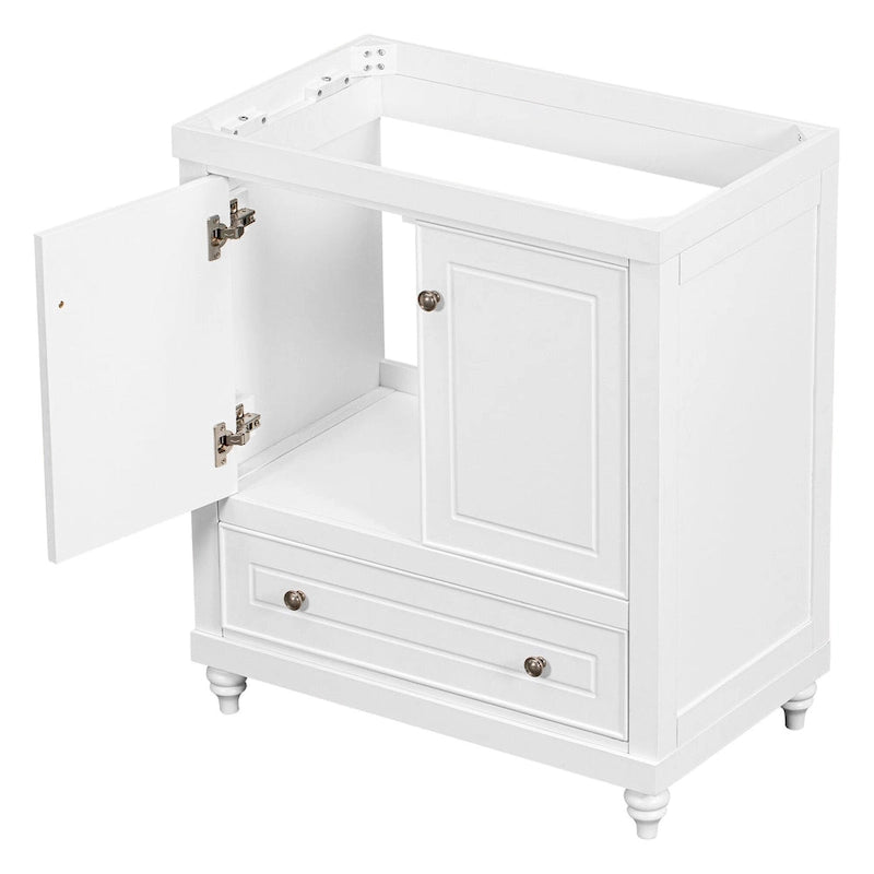 30-Inch White Freestanding Bathroom Vanity Cabinet with Double Doors and Drawer