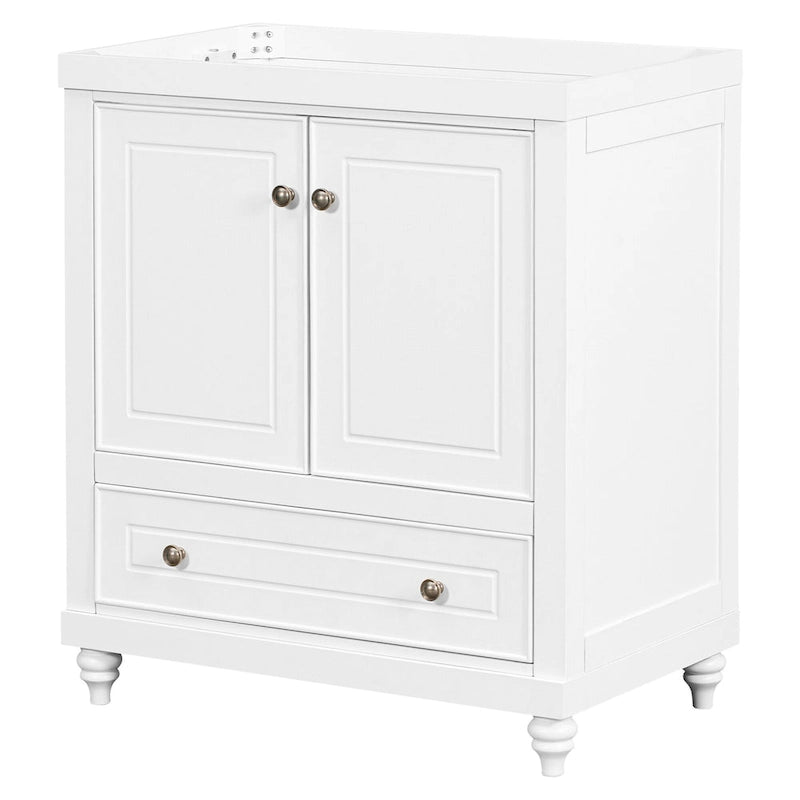 30-Inch White Freestanding Bathroom Vanity Cabinet with Double Doors and Drawer