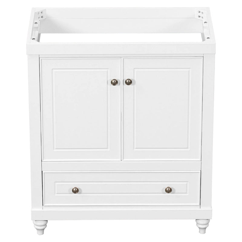 30-Inch White Freestanding Bathroom Vanity Cabinet with Double Doors and Drawer