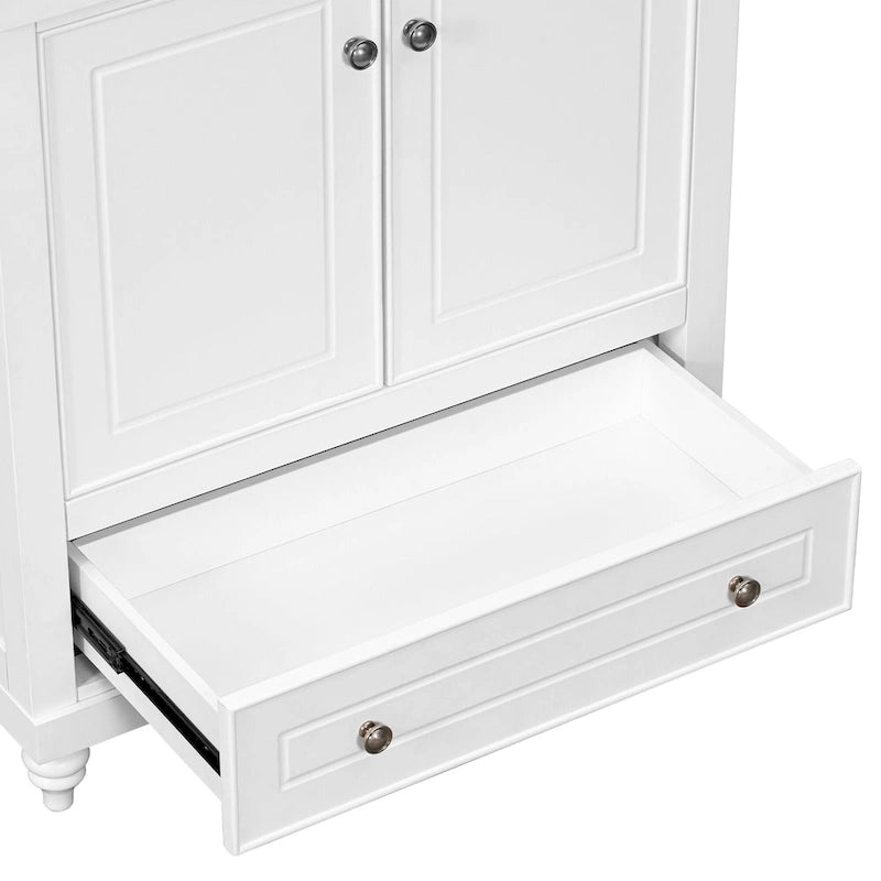 30-Inch White Freestanding Bathroom Vanity Cabinet with Double Doors and Drawer