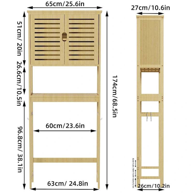 Bamboo Over-Toilet Storage Rack with Cabinet and Open Shelves Brown
