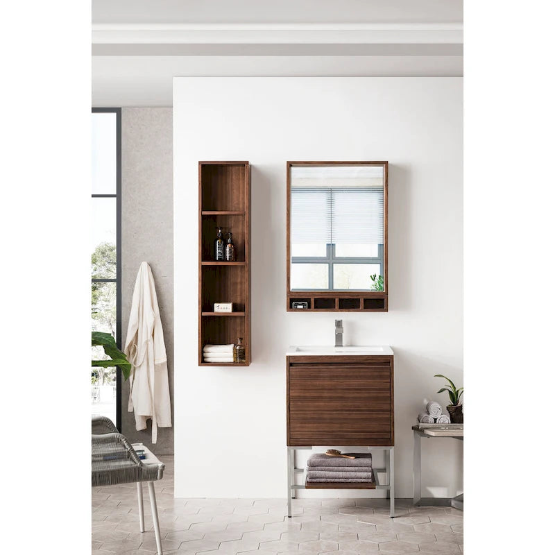 Tall Bathroom Storage Cabinet with Three Shelves Modern Gray White Walnut
