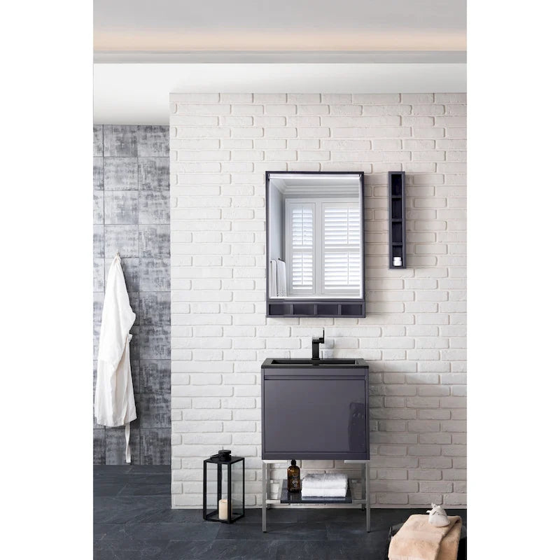 Tall Bathroom Storage Cabinet with Three Shelves Modern Gray White Walnut