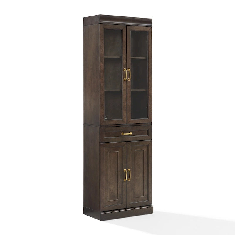 Glass Door Kitchen Storage Pantry Cabinet with Drawer Coffee Finish