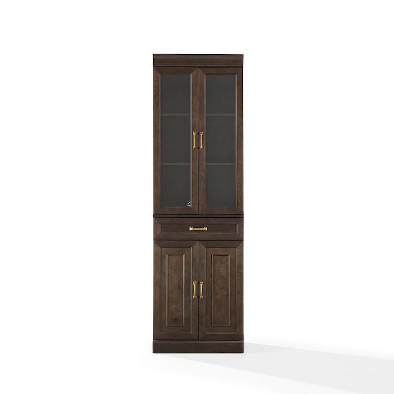 Glass Door Kitchen Storage Pantry Cabinet with Drawer Coffee Finish