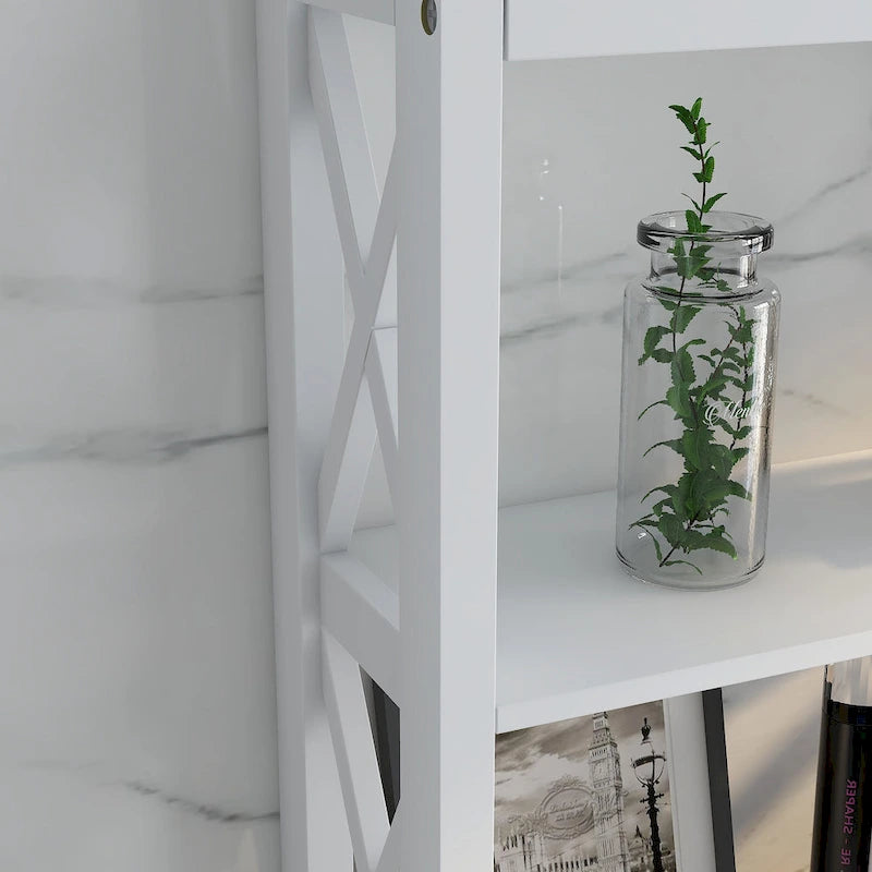 White Over-Toilet Storage Cabinet with Drawer and Open Shelves