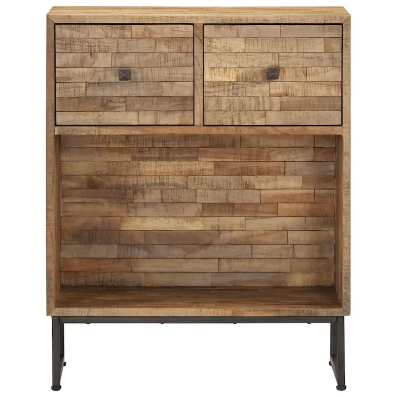 Reclaimed Teak Wood Sideboard 2 Drawers Open Shelf Brown