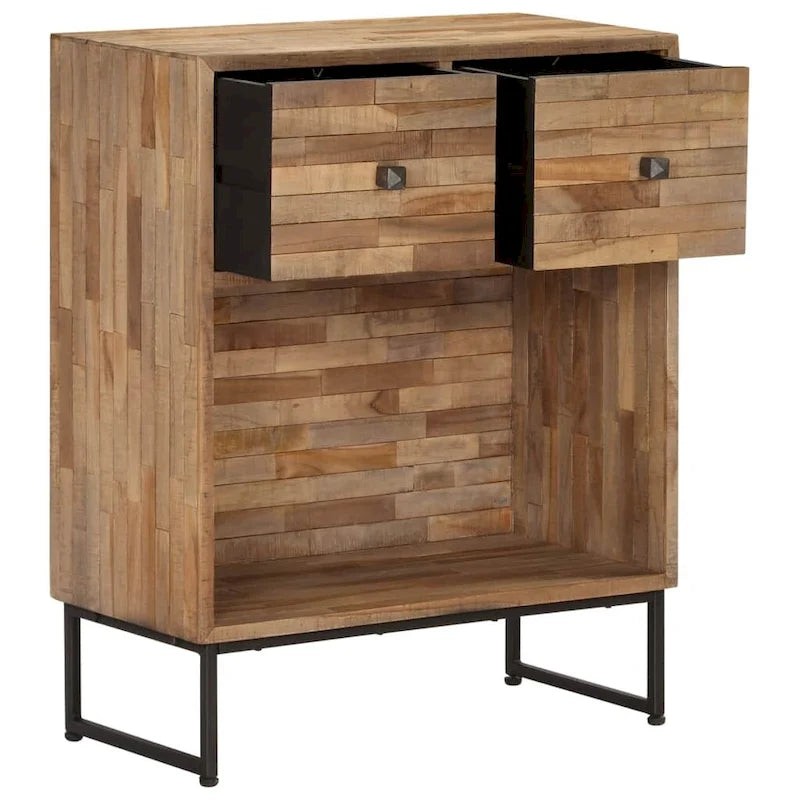 Reclaimed Teak Wood Sideboard 2 Drawers Open Shelf Brown