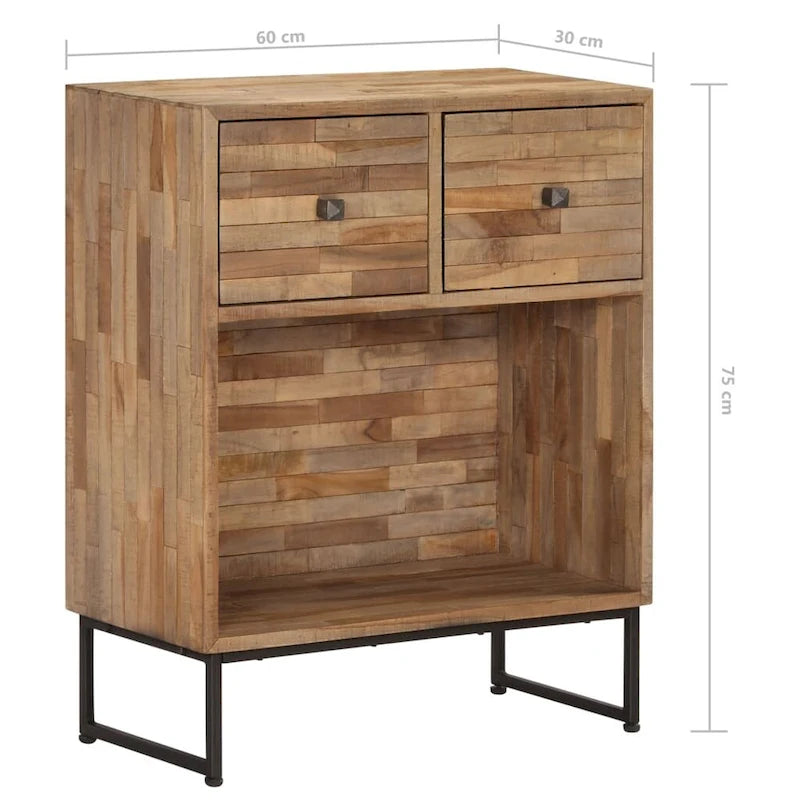 Reclaimed Teak Wood Sideboard 2 Drawers Open Shelf Brown