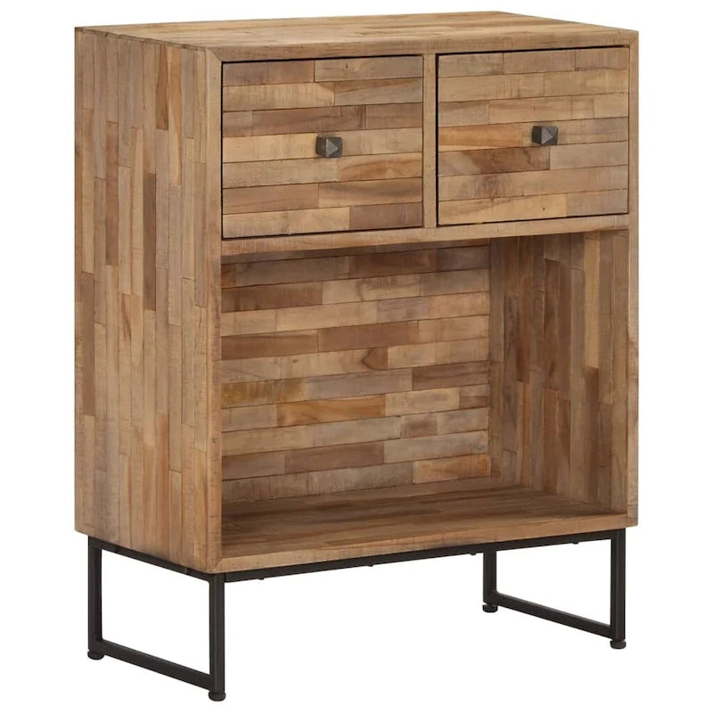 Reclaimed Teak Wood Sideboard 2 Drawers Open Shelf Brown