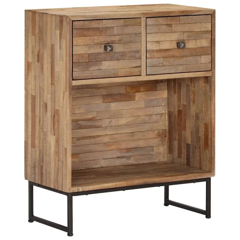 Reclaimed Teak Wood Sideboard 2 Drawers Open Shelf Brown
