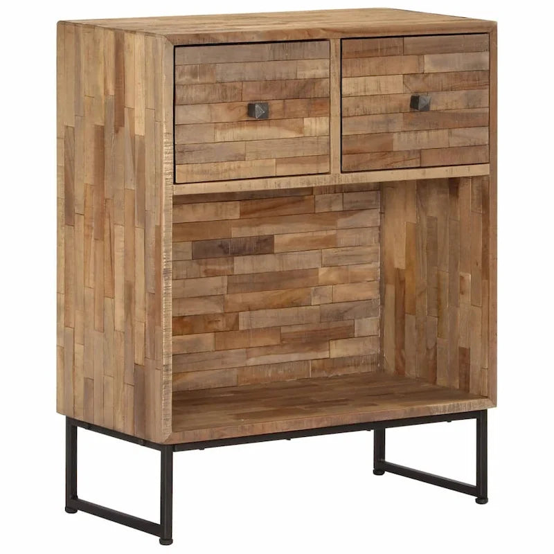 Reclaimed Teak Wood Sideboard 2 Drawers Open Shelf Brown