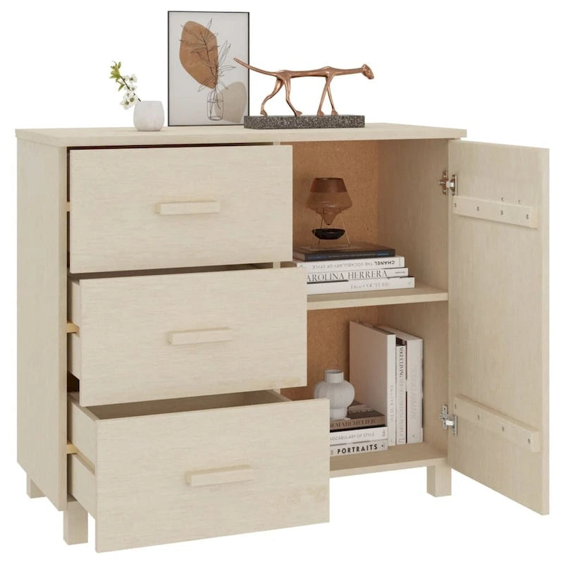 Light Gray Solid Pine Wood Sideboard Buffet Cabinet with 3 Drawers and Door