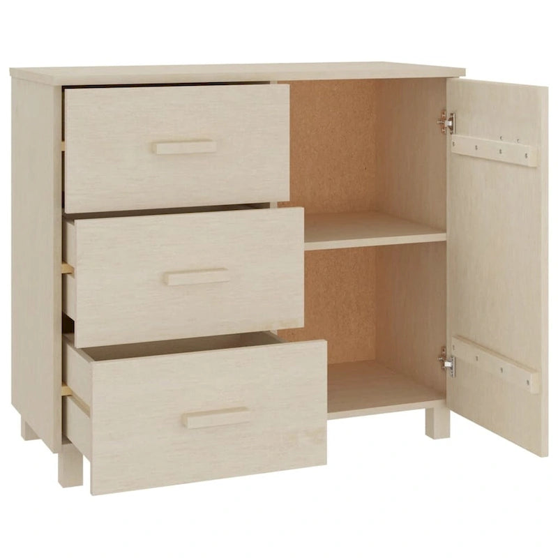 Light Gray Solid Pine Wood Sideboard Buffet Cabinet with 3 Drawers and Door