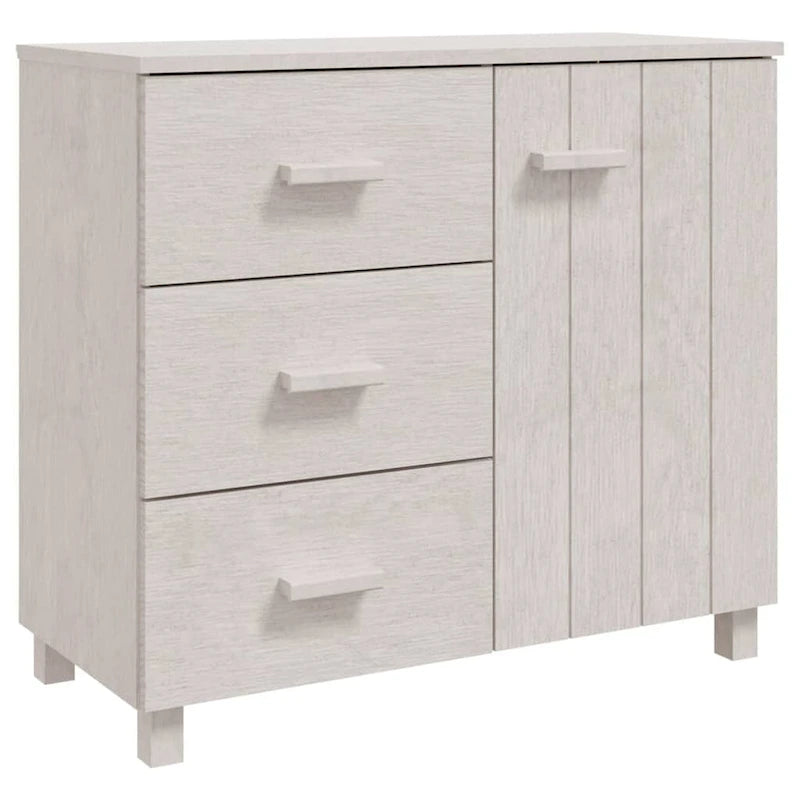 Light Gray Solid Pine Wood Sideboard Buffet Cabinet with 3 Drawers and Door