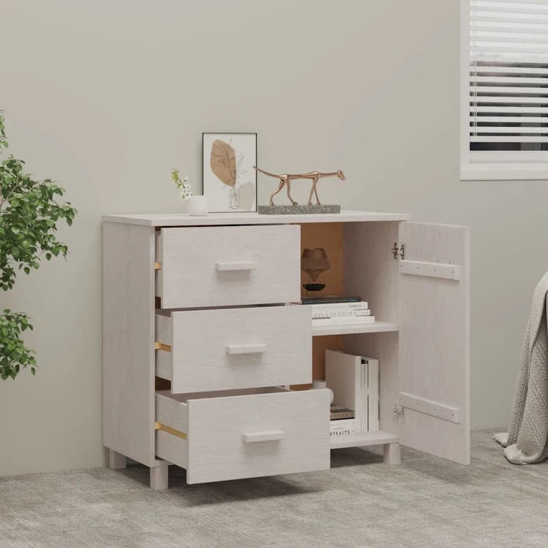Light Gray Solid Pine Wood Sideboard Buffet Cabinet with 3 Drawers and Door