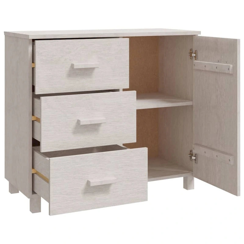 Light Gray Solid Pine Wood Sideboard Buffet Cabinet with 3 Drawers and Door