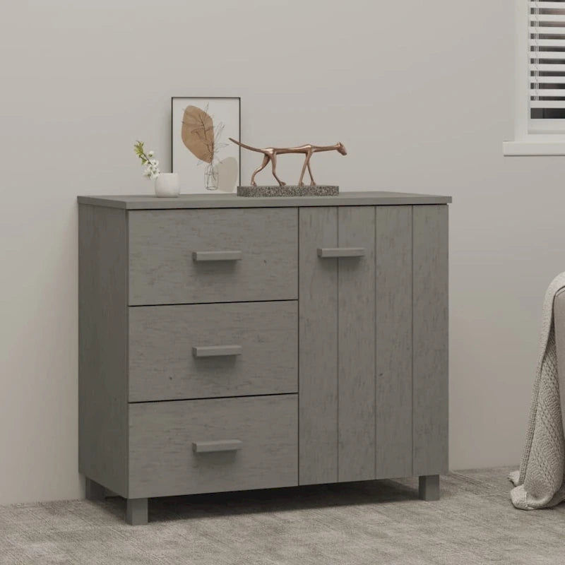 Light Gray Solid Pine Wood Sideboard Buffet Cabinet with 3 Drawers and Door